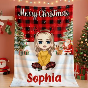 Personalised Christmas-Themed Cartoon Character Soft Throw Blanket with Name Home Decor Christmas Gift for Kid Family