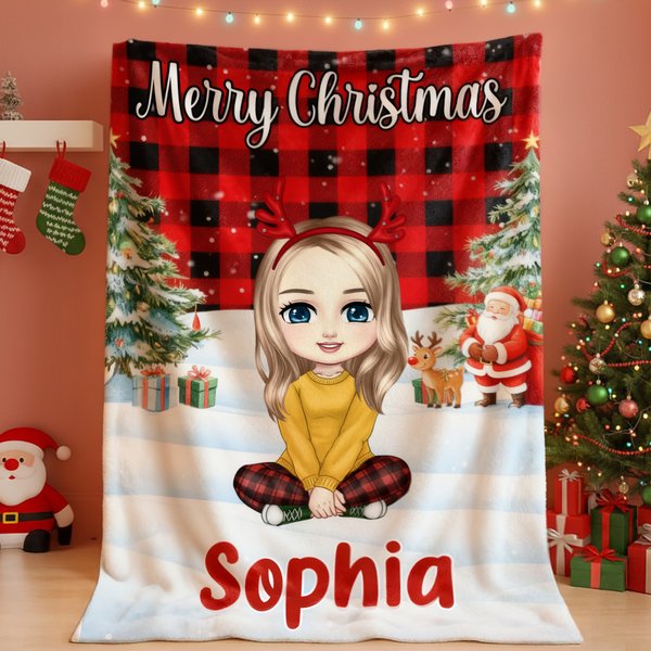 Manta suave personalizada con el nombre de un personaje de dibujos animados navideño Decoración del hogar Regalo de Navidad para niños y familia