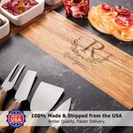 Personalized Engraved Floral Name Date Acacia Marble 11 Pcs Cutting Board Coaster Set with Ceramic Bowl Made in USA Housewarming Gift for Family