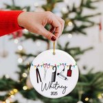 Personalized Hair Styling Tools Ceramic Ornament with Name Christmas Tree Decor Gift for Hairstylist Barber