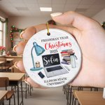 Personalized Freshman Year Ceramic Christmas Ornament with Name and School Name Classroom Tree Decor Christmas Gift for College Student