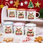 Gepersonaliseerde Schattige Kerst-eland Emaille Mok 355 ml met Naam Kerstcadeau voor Familie en Kinderen