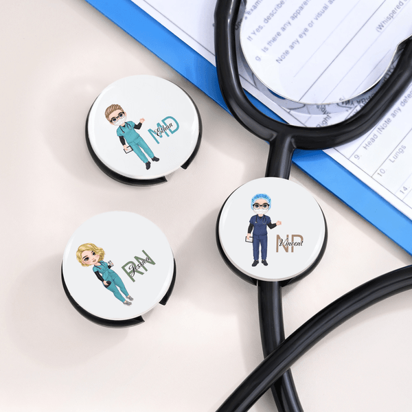 Personalized Cartoon Nurse Character Stethoscope ID Tag with Title and Name Nurse Week Appreciation Gift for Medical Staff
