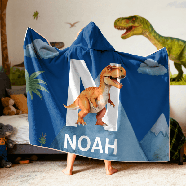 Personalized Dinosaur Multiple Colours Soft Throw Hooded Blanket with Name and Initial Christmas Birthday Gift for Family Friend Kid