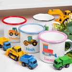 Taza esmaltada personalizada con nombre de camión de construcción excavadora bulldozer 12 oz regalo de cumpleaños para niños niñas amantes de los camiones