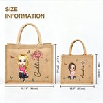 Personalized Cute Cartoon Women Girl Birth Flower Jute Tote Bag with Name Wedding Birthday Mother's Day Gift for Her
