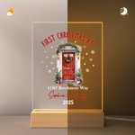 Veilleuse LED en acrylique personnalisée avec nom et socle en bois Décoration de la maison Pendaison de crémaillère Premier cadeau de Noël pour les enfants Famille Amis