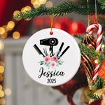 Personalized Hair Styling Tools Ceramic Ornament with Name Christmas Tree Decor Gift for Hairstylist Barber