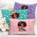 Personalized Cute Cartoon Dream Girl Throw Pillow Cover with Name Home Decor Christmas Birthday Gift for Boys Girls