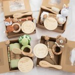 Hochet de tétine en crochet pour bébé avec nom gravé et boîte cadeau Cadeau d'anniversaire de douche de bébé pour nouveau-né