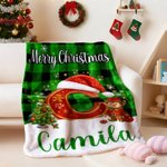 Personalized Plaid Christmas-Themed Initial Soft Throw Blanket with Name Home Decor Christmas Gift for Children Family Friends