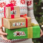 Chapeau de Père Noël personnalisé Lettre de Noël Lot de 2 autocollants imperméables avec nom Décoration de Noël Favoris de fête pour les enfants Famille Amis