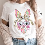 Personalized Cute Glitter Easter Bunny Multicolor T-shirt Sweatshirt with Name Easter  Birthday Gift for Kids Friends