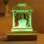 Personalised Wreath Photo House Shape Acrylic LED Night Light with Name and Wooden Base Memorial Sympathy Keepsake Gift for Loss of Loved One