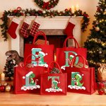 Personalized Cute Santa Hat Dinosaur Large Capacity Red Jute Tote Bag with Name Holiday Accessories Christmas Party Gift for Kids Teenagers