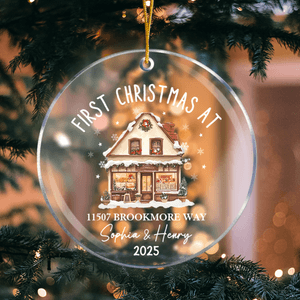 Personalised First Christmas At House Acrylic Ornament with Names Address and Year Tree Decor Christmas Gift for Family Friends New Home Movers