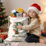 Personalized Holly Initial Canvas Drawstring Gift Bag with Name Christmas Gift for Friends Family