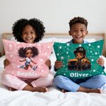 Personalized Cute Cartoon Dream Girl Throw Pillow Cover with Name Home Decor Christmas Birthday Gift for Boys Girls
