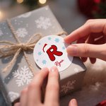 Flocon de Neige Personnalisé Bonnet de Père Noël Initial Etiquettes imperméables avec nom Décor de Noël Fête Favors pour les enfants