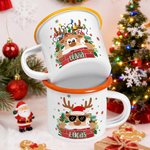 Gepersonaliseerde Schattige Kerst-eland Emaille Mok 355 ml met Naam Kerstcadeau voor Familie en Kinderen