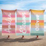 Personalised Colorful Stripe Oversized Quick Dry Beach Towel with Name Travel Essentials Summer Holiday Party Gift for Family Friends
