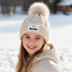 Personalized Cartoon Character Cute Pom-Pom Soft Knitted Beanie Hat with Name Winter Accessory Birthday Gift for Boys Girls