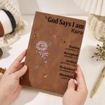 Personalized God Says I Am Name Meaning on Bible Verse A5 Leather Cover Notebook Baptism Thanksgiving Gift for Family Christians