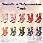 Chaussettes de Noël Mi-Mollet Personnalisées avec 1 à 3 Photos Cadeau de Noël pour Couples Famille et Propriétaires d’Animaux