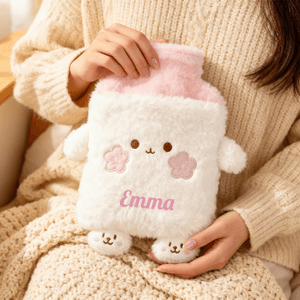Personalised Cute Animal 1 Litre Hot Water Bottle Cover with Name Home Warmth Travel Birthday Christmas Gift for Kids Friends