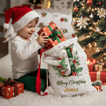 Personalized Holly Initial Canvas Drawstring Gift Bag with Name Christmas Gift for Friends Family