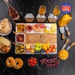 Personalized Engraved Floral Name Date Acacia Marble 11 Pcs Cutting Board Coaster Set with Ceramic Bowl Made in USA Housewarming Gift for Family