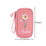 Personalized Portable Birth Flower Double Layer Cord Organizer Storage Bag with Name Office Travel Essential Birthday Gift for Women