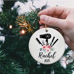 Personalized Hair Styling Tools Ceramic Ornament with Name Christmas Tree Decor Gift for Hairstylist Barber