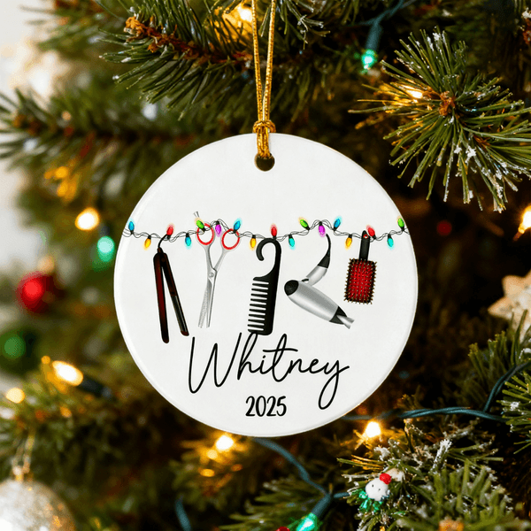 Personalizada Hair Styling Tools Adorno de cerámica con el nombre del árbol de Navidad Decoración Regalo para Peluquería Peluquería