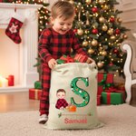 Personalized Cute Cartoon Character Christmas Drawstring Gift Bag with Initial and Name Christmas Gift for Kids Family