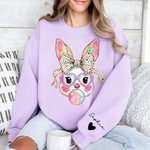 Personalized Cute Glitter Easter Bunny Multicolor T-shirt Sweatshirt with Name Easter  Birthday Gift for Kids Friends