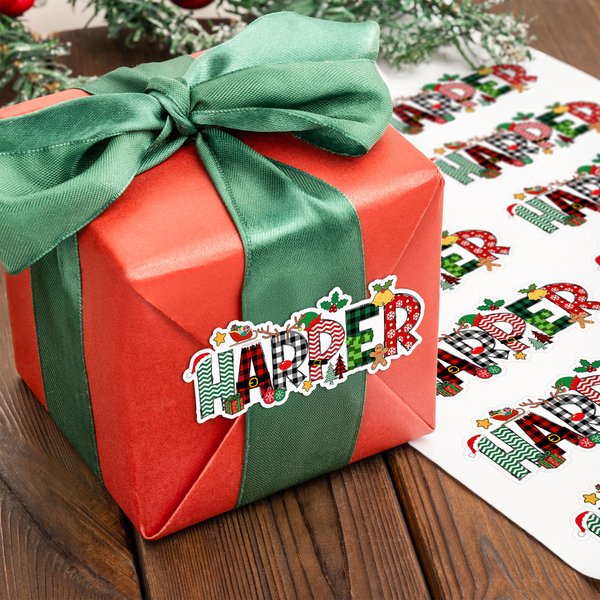 Chapeau de Père Noël personnalisé Lettre de Noël Lot de 2 autocollants imperméables avec nom Décoration de Noël Favoris de fête pour les enfants Famille Amis