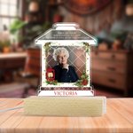 Personalised Wreath Photo House Shape Acrylic LED Night Light with Name and Wooden Base Memorial Sympathy Keepsake Gift for Loss of Loved One