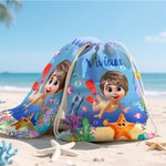 Toalla de playa con capucha para niños, de secado rápido, con nombre, personalizada, en 3D, de animales marinos, para niños, vacaciones de verano, regalo esencial de cumpleaños para niños y niñas.