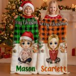 Personalised Christmas-Themed Cartoon Character Soft Throw Blanket with Name Home Decor Christmas Gift for Kid Family