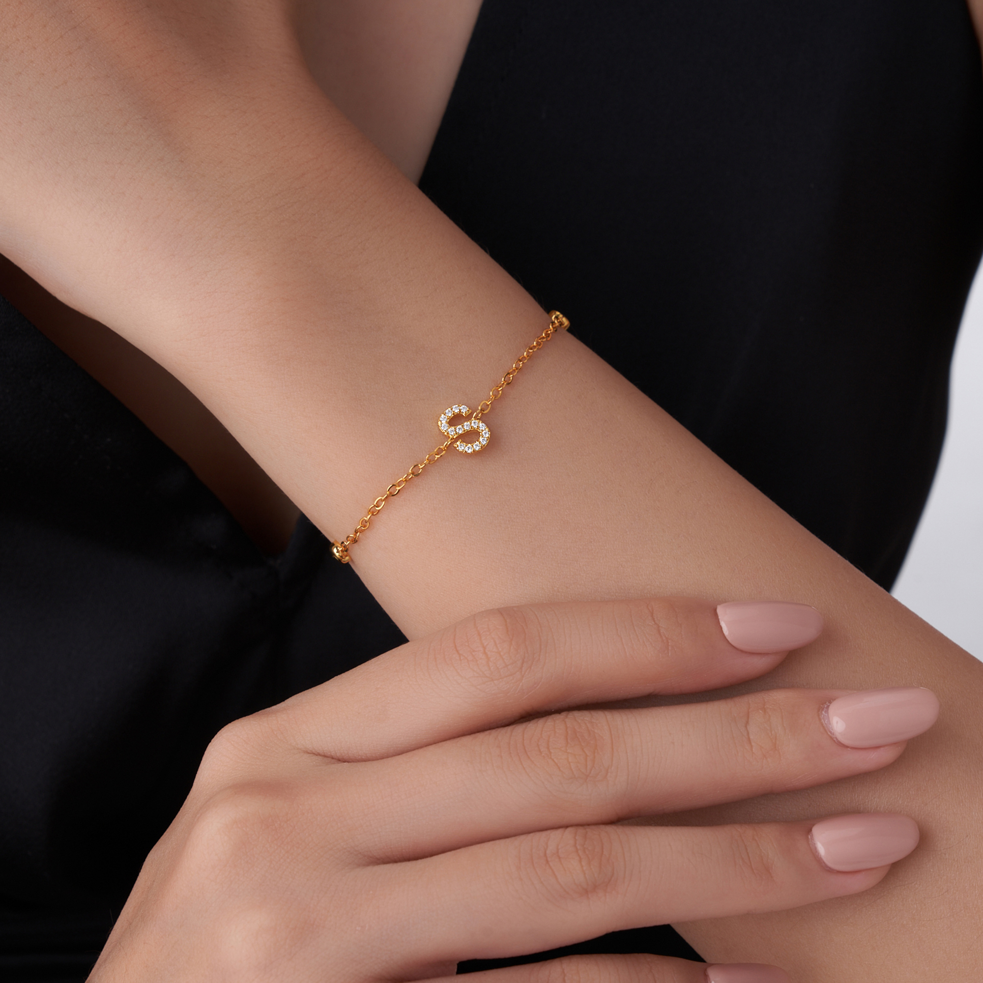 Bracelet Minimaliste Personnalisé Zircon Initial Anniversaire Noël Cadeau de Mariage pour Amies Amis Demoiselles d'Honneur