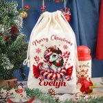Personalized Merry Christmas Fantasy Unicorn Drawstring Gift Bag with Name Christmas Eve Party Favors for Girls Boys Kids