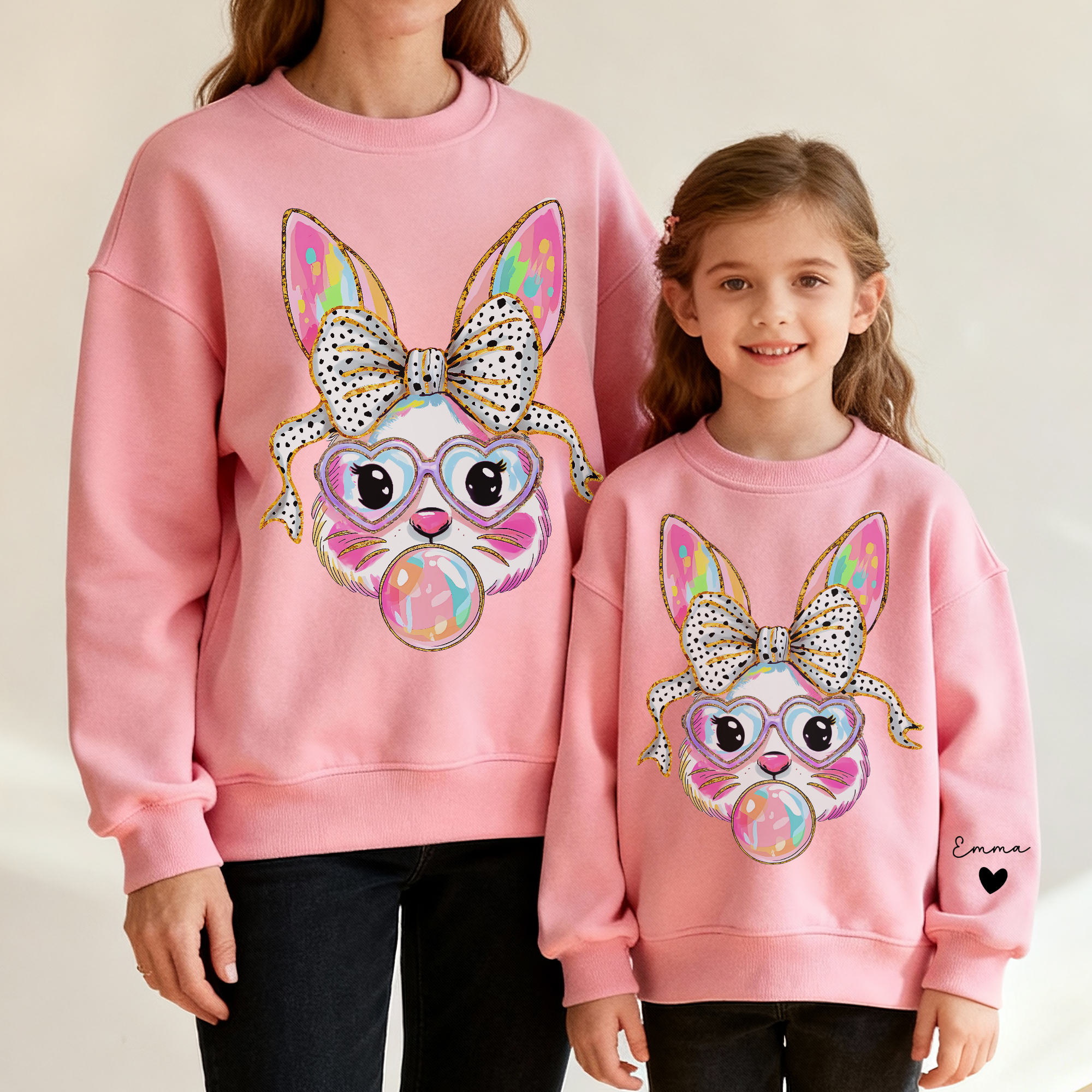 T-shirt Sweatshirt personnalisé avec nom Lapin de Pâques pailleté Multicolore Cadeau d'anniversaire de Pâques pour enfants Amis