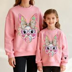 Personalized Cute Glitter Easter Bunny Multicolor T-shirt Sweatshirt with Name Easter  Birthday Gift for Kids Friends