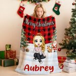 Personalised Christmas-Themed Cartoon Character Soft Throw Blanket with Name Home Decor Christmas Gift for Kid Family