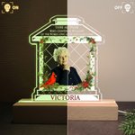 Personalised Wreath Photo House Shape Acrylic LED Night Light with Name and Wooden Base Memorial Sympathy Keepsake Gift for Loss of Loved One