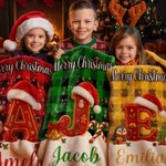 Personalized Plaid Christmas-Themed Initial Soft Throw Blanket with Name Home Decor Christmas Gift for Children Family Friends