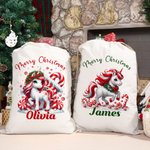 Personalized Merry Christmas Fantasy Unicorn Drawstring Gift Bag with Name Christmas Eve Party Favors for Girls Boys Kids