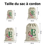 Sac à Cordon Personnalisé avec Personnage Dessin Animé Initiale et Nom Cadeau de Noël pour les Enfants et Famille