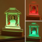 Personalised Wreath Photo House Shape Acrylic LED Night Light with Name and Wooden Base Memorial Sympathy Keepsake Gift for Loss of Loved One